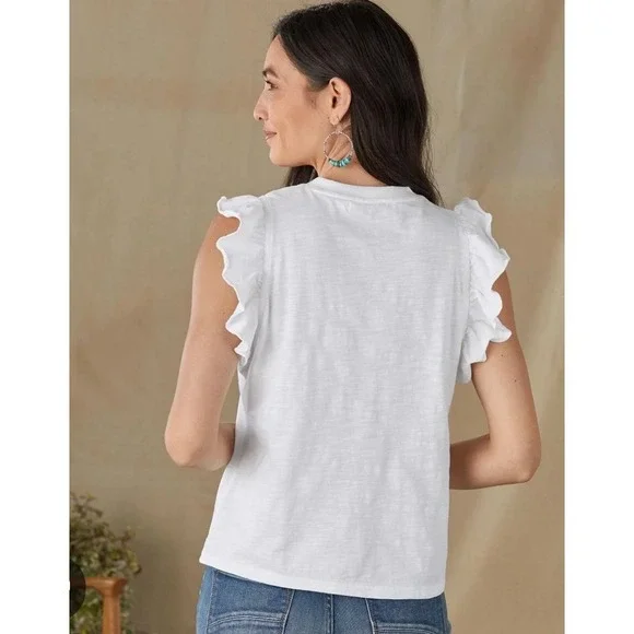 Sundance White Uptown Tee, Ruffle Sleeves - Picture 2 of 3